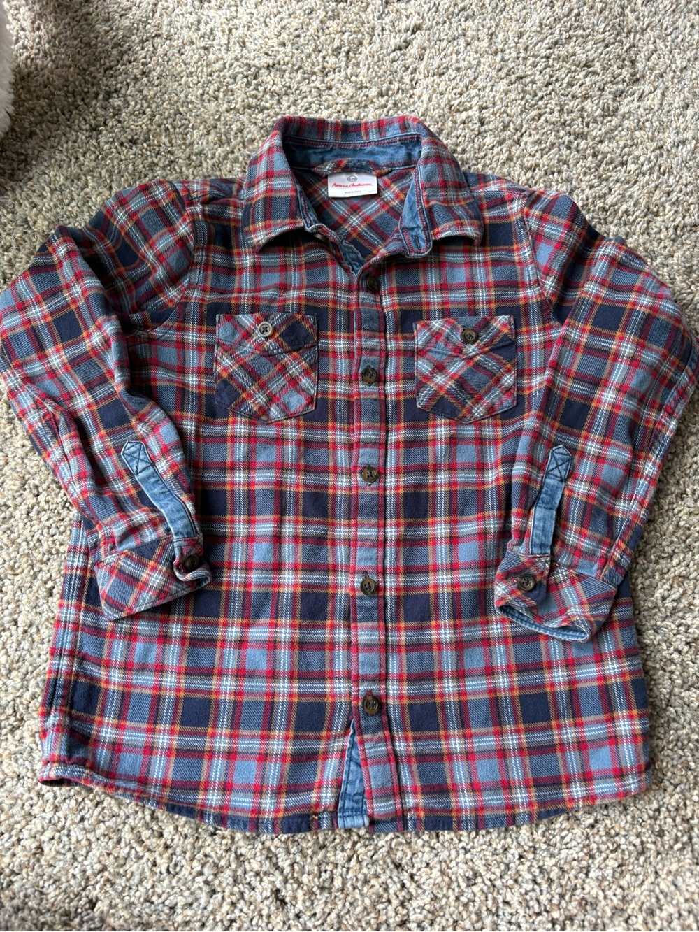Hanna Andersson Kids Blue Red Plaid Cotton Flannel Shirt Size 120 / US 6-7